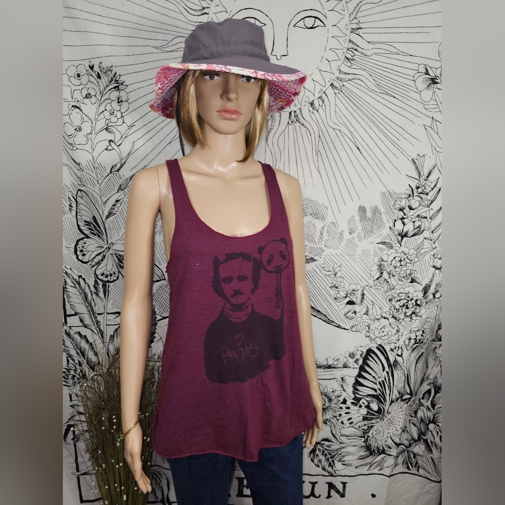 EUC Women's Headband Lg Burgundy Graphic Tank Top Panda Poe